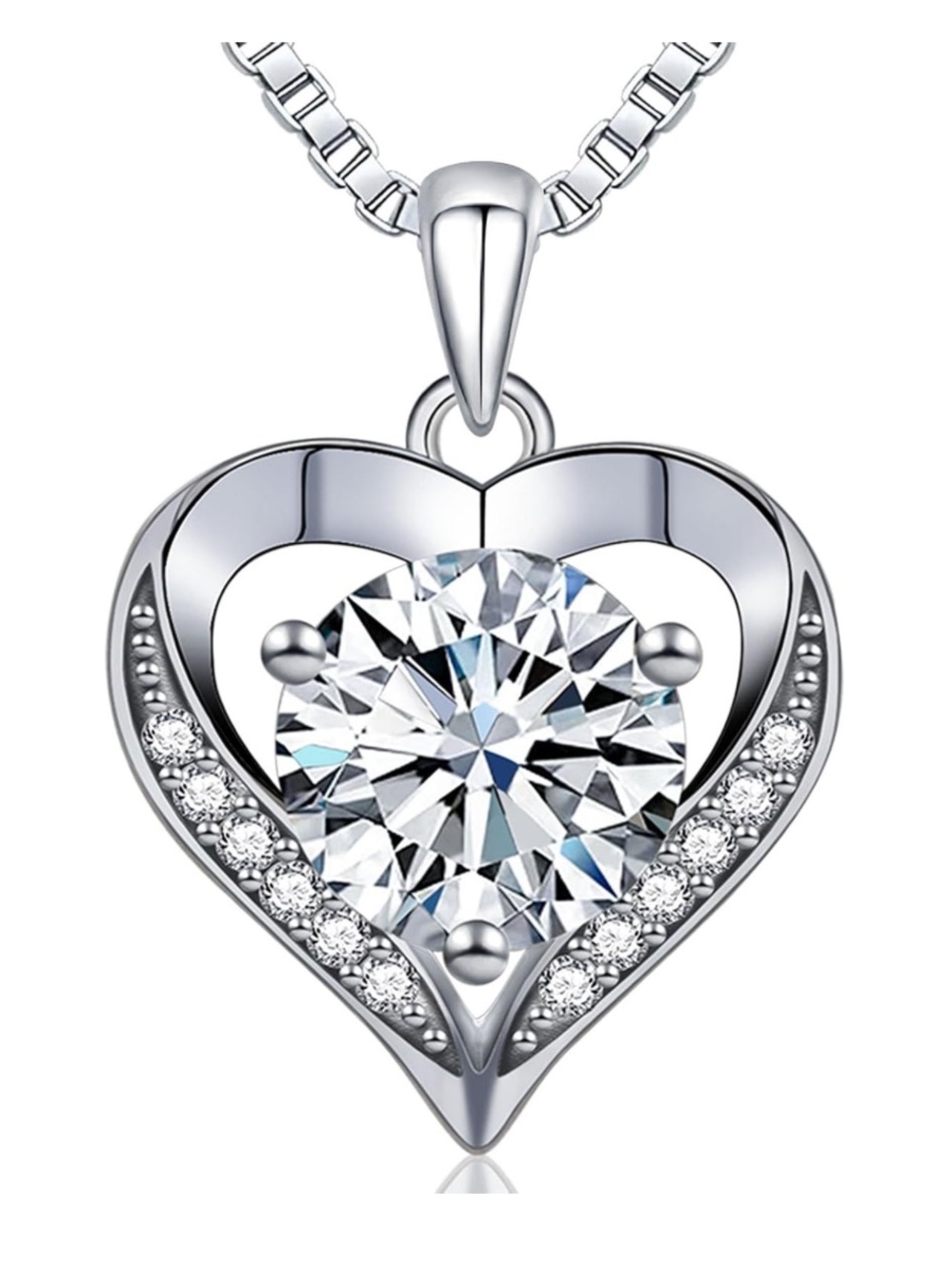 KAVAGOBO 2 Carat Moissanite Heart Necklace 925 Silver Pendant 3 Chains